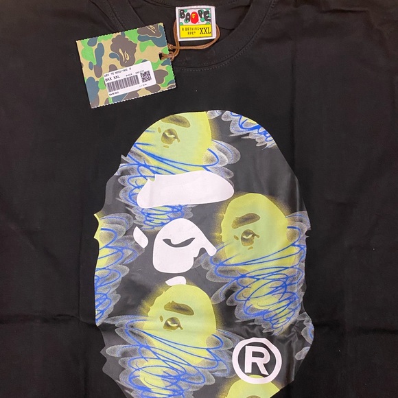 Bape Ape face green glow ghost black tee - Picture 3 of 6